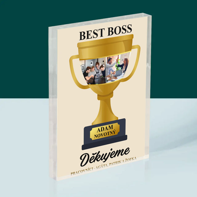 Fotokoláž: Best Boss Pohár - Akrylový Blok