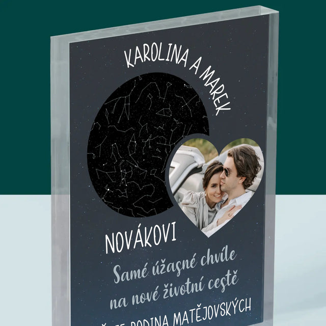 Hvězdná Mapa: Nová Životní Cesta Svatba - Akrylový Blok