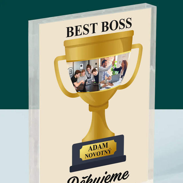 Fotokoláž: Best Boss Pohár - Akrylový Blok