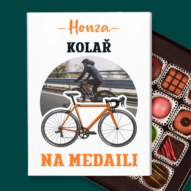 Foto a popis: Medailový cyklista – personalizované pralinky | CZ