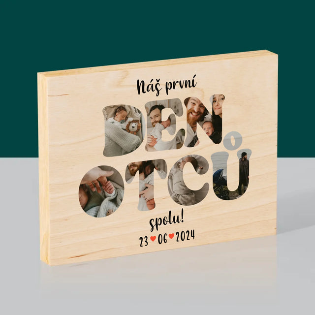 Slovo Z Fotek: Náš První Den Tátů - Tisk Na Dřevo