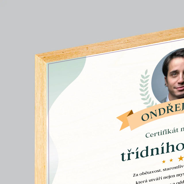 Fotka A Textem: Certifikát Nejlepšího Třídního Učitele - Tisk Na Dřevo