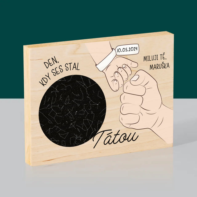Hvězdná Mapa: Den, Kdy Ses Stal Tátou - Tisk Na Dřevo