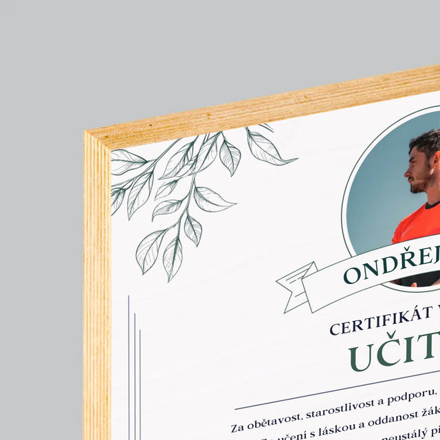 Fotka A Textem: Certifikát Vzorného Učitele - Tisk Na Dřevo