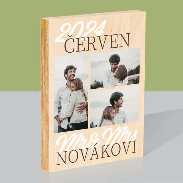 Fotokoláž: Mr&Mrs Datum - Tisk Na Dřevo