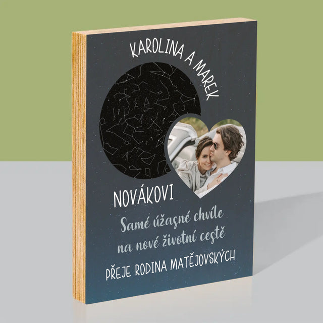 Hvězdná Mapa: Nová Životní Cesta Svatba - Tisk Na Dřevo