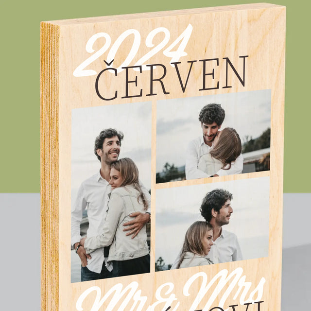 Fotokoláž: Mr&Mrs Datum - Tisk Na Dřevo