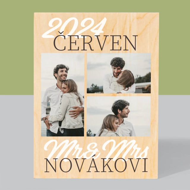 Fotokoláž: Mr&Mrs Datum - Tisk Na Dřevo