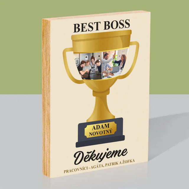 Fotokoláž: Best Boss Pohár - Tisk Na Dřevo