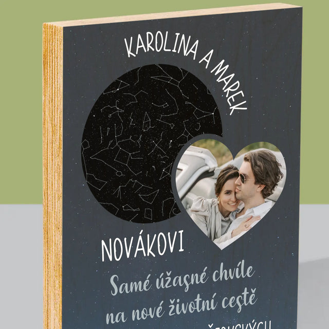 Hvězdná Mapa: Nová Životní Cesta Svatba - Tisk Na Dřevo