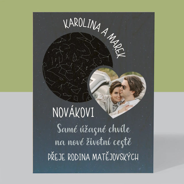 Hvězdná Mapa: Nová Životní Cesta Svatba - Tisk Na Dřevo
