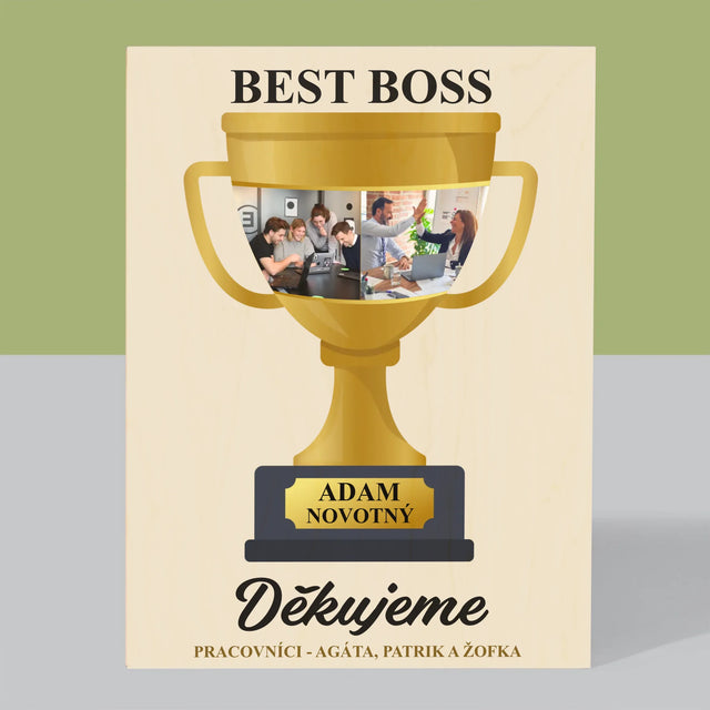 Fotokoláž: Best Boss Pohár - Tisk Na Dřevo