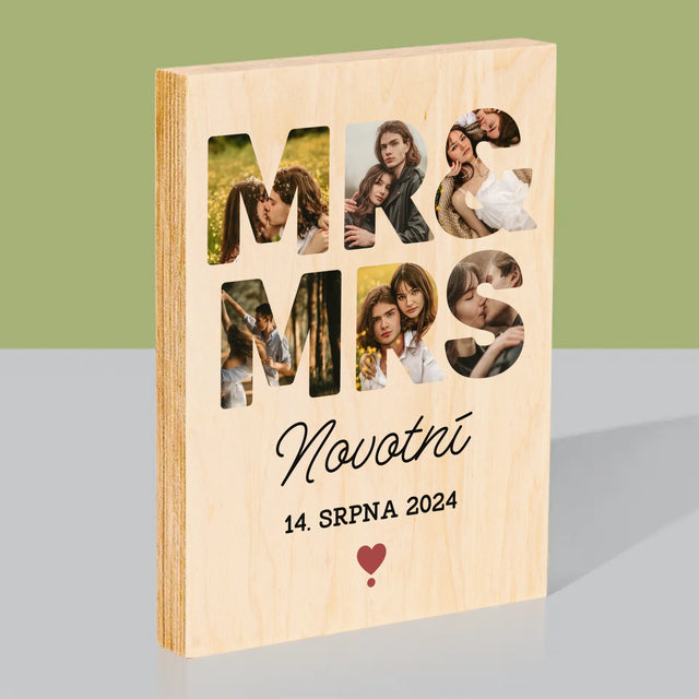 Slovo Z Fotek: Mr&Mrs - Tisk Na Dřevo