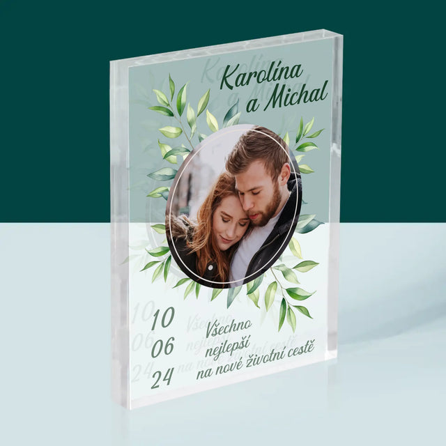 Fotka A Textem: Svatební Lístky - Akrylový Blok