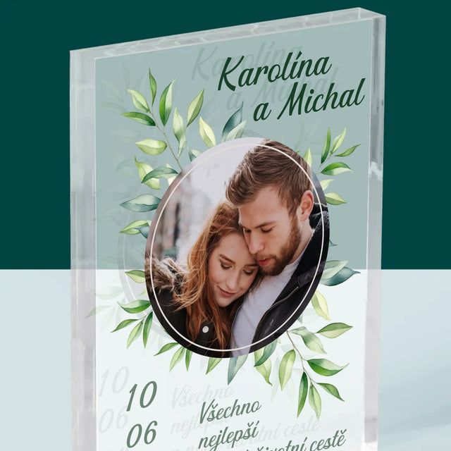 Fotka A Textem: Svatební Lístky - Akrylový Blok