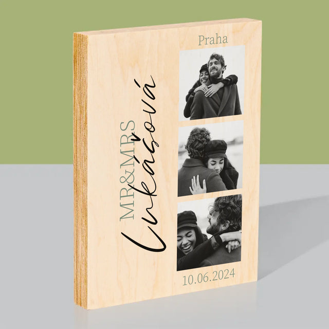 Fotokoláž: Mr&Mrs Svatební - Tisk Na Dřevo