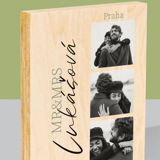 Fotokoláž: Mr&Mrs Svatební - Tisk Na Dřevo