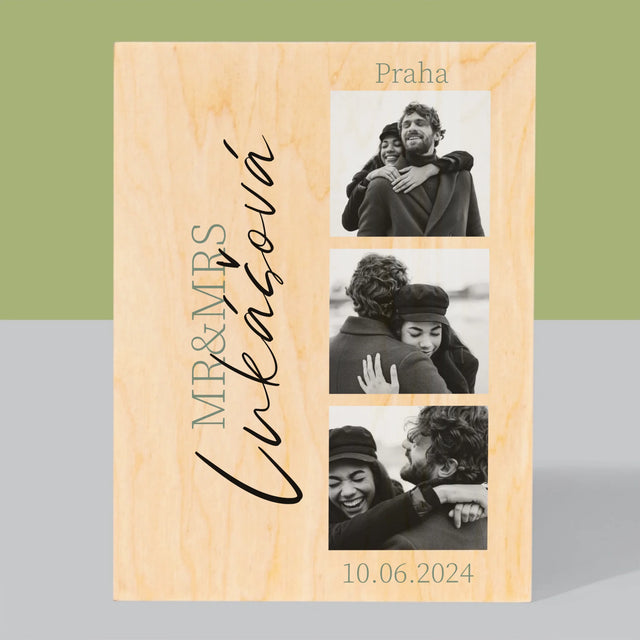 Fotokoláž: Mr&Mrs Svatební - Tisk Na Dřevo