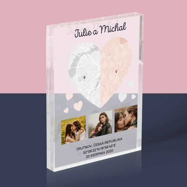 Mapa Města: Dvě Poloviny Srdce - Akrylový Blok