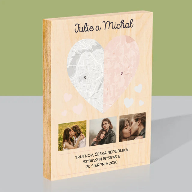 Mapa Města: Dvě Poloviny Srdce - Tisk Na Dřevo