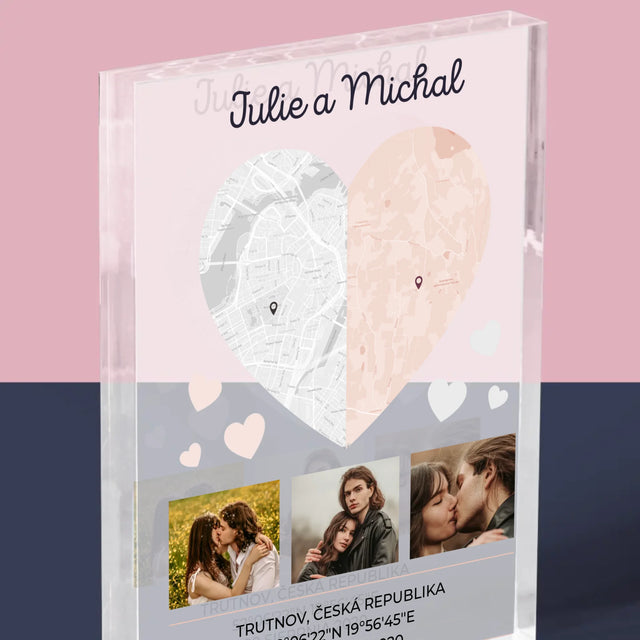 Mapa Města: Dvě Poloviny Srdce - Akrylový Blok