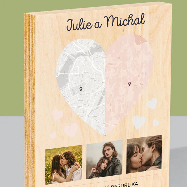 Mapa Města: Dvě Poloviny Srdce - Tisk Na Dřevo