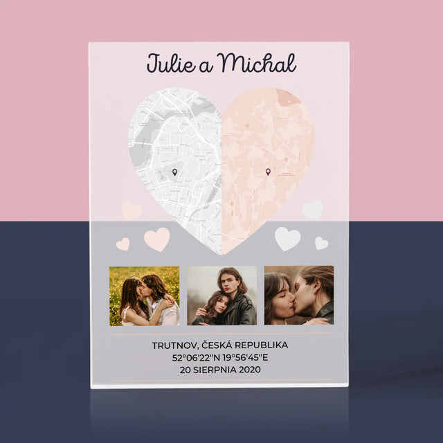 Mapa Města: Dvě Poloviny Srdce - Akrylový Blok