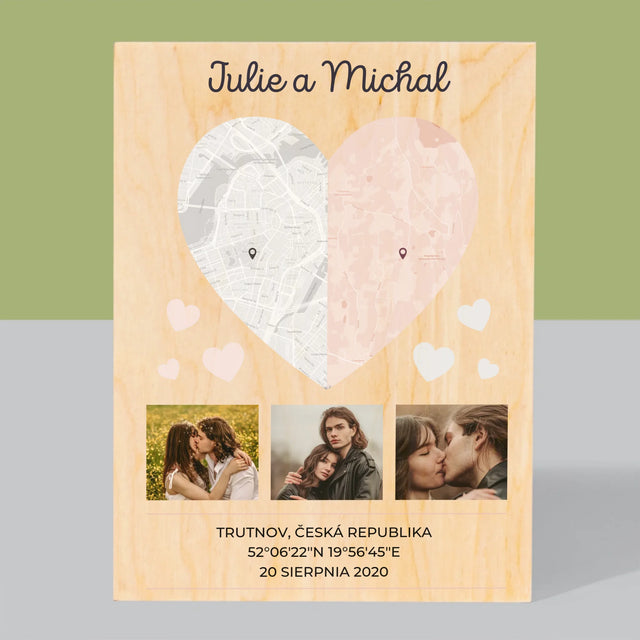 Mapa Města: Dvě Poloviny Srdce - Tisk Na Dřevo