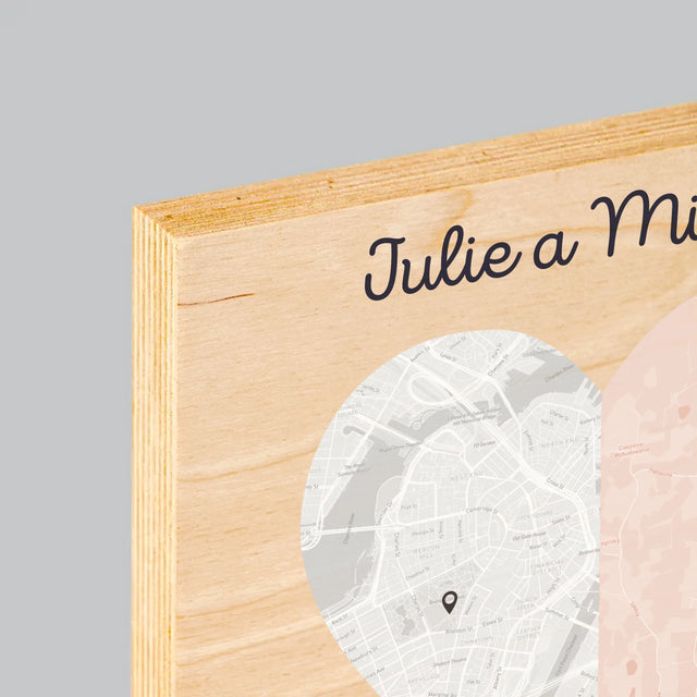 Mapa Města: Dvě Poloviny Srdce - Tisk Na Dřevo