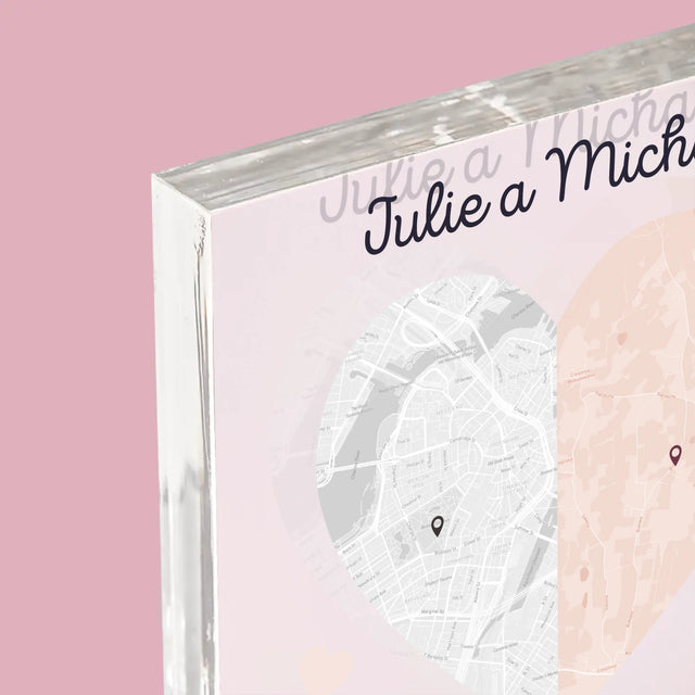 Mapa Města: Dvě Poloviny Srdce - Akrylový Blok