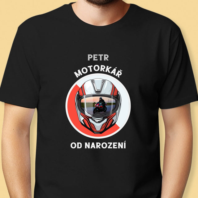 Foto a popis: Born a Biker - Pánské tričko s potiskem | CZ