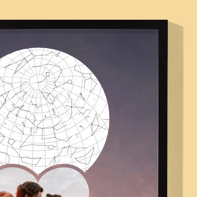 Hvězdná Mapa: Zamilovaný Pár Na Horách - Tisk V Rámečku