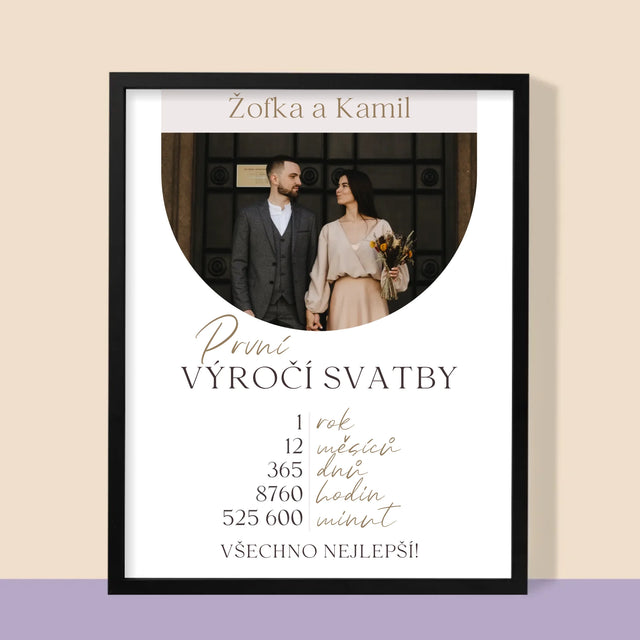 Fotka A Textem: První Výročí Svatby - Tisk V Rámečku