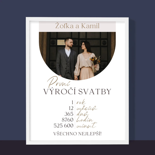 Fotka A Textem: První Výročí Svatby - Tisk V Rámečku