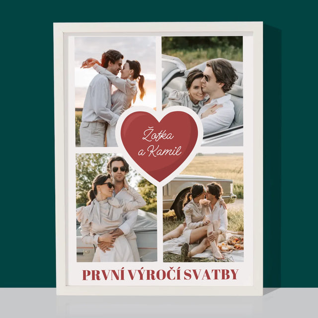 Fotokoláž: První Výročí Srdce - Tisk V Rámečku