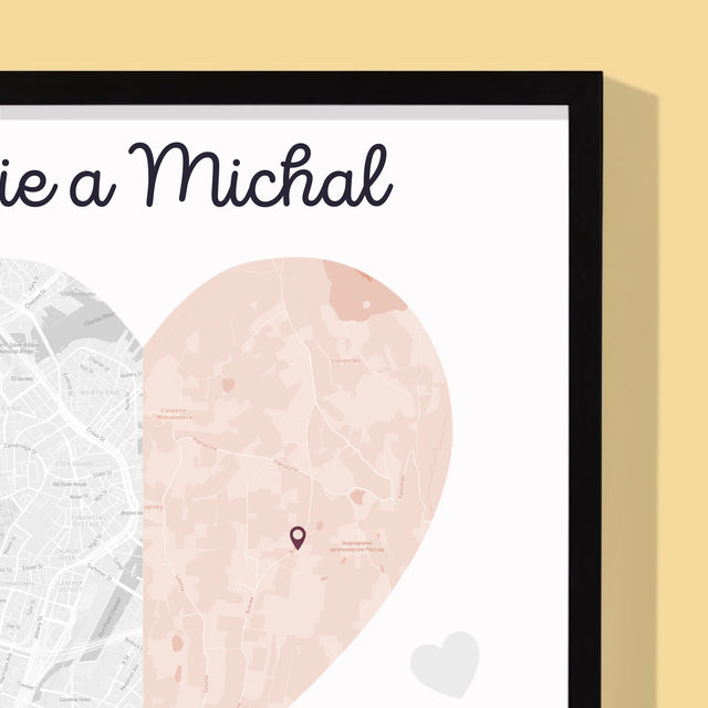 Mapa Města: Dvě Poloviny Srdce - Tisk V Rámečku