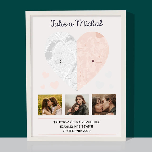 Mapa Města: Dvě Poloviny Srdce - Tisk V Rámečku