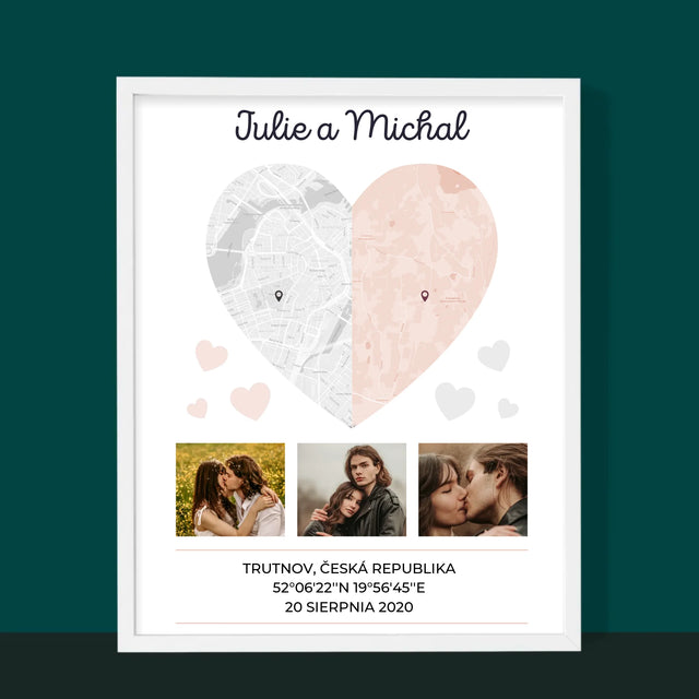 Mapa Města: Dvě Poloviny Srdce - Tisk V Rámečku