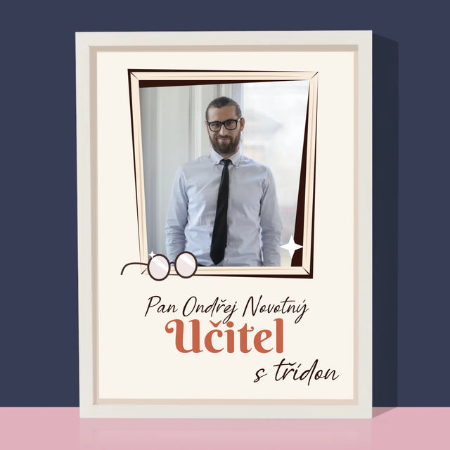 Fotka A Textem: Učitel S Třídou - Tisk V Rámečku