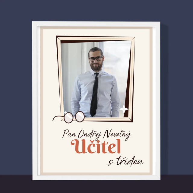 Fotka A Textem: Učitel S Třídou - Tisk V Rámečku