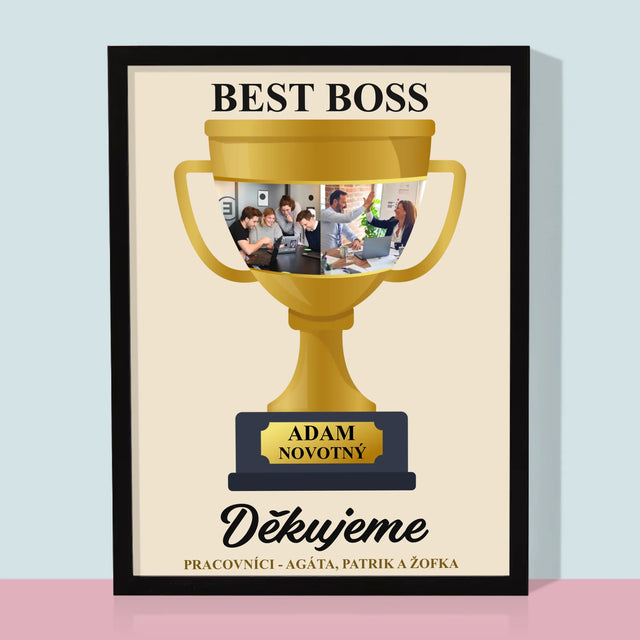 Fotokoláž: Best Boss Pohár - Tisk V Rámečku
