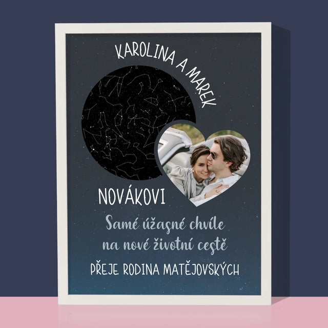 Hvězdná Mapa: Nová Životní Cesta Svatba - Tisk V Rámečku