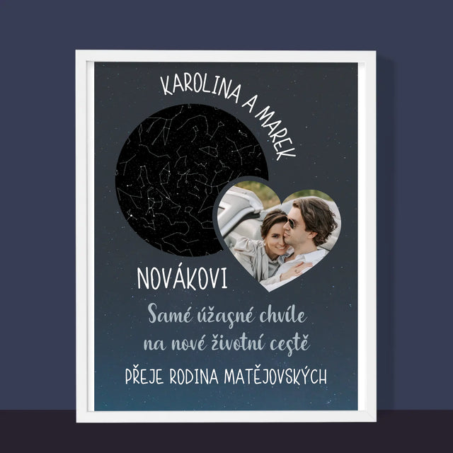 Hvězdná Mapa: Nová Životní Cesta Svatba - Tisk V Rámečku