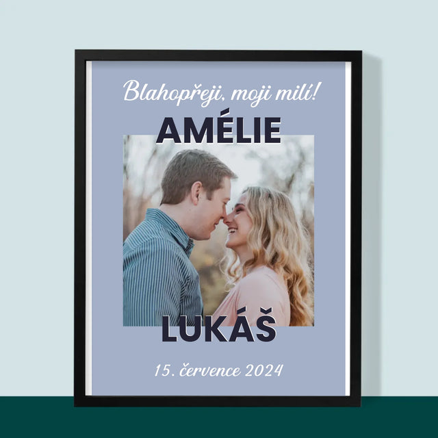 Fotka A Textem: Svatební Blahopřání - Tisk V Rámečku