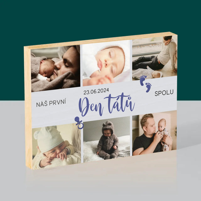 Fotokoláž: První Den Tátů - Tisk Na Dřevo
