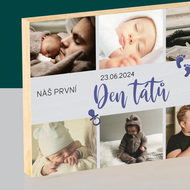 Fotokoláž: První Den Tátů - Tisk Na Dřevo