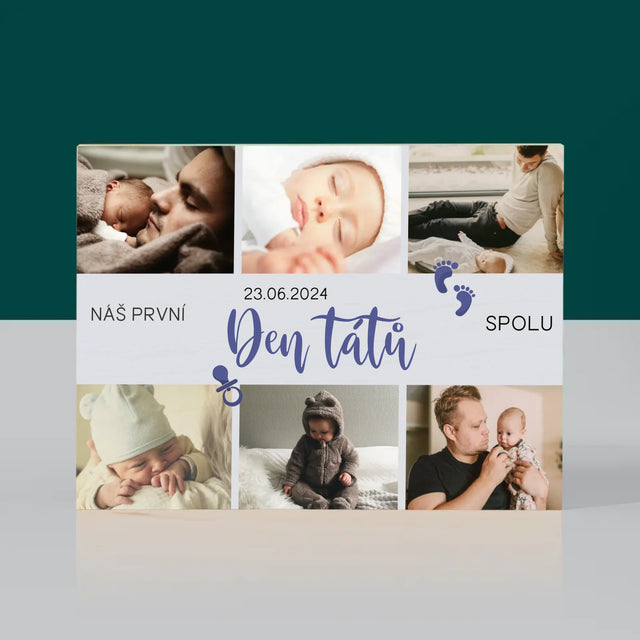 Fotokoláž: První Den Tátů - Tisk Na Dřevo