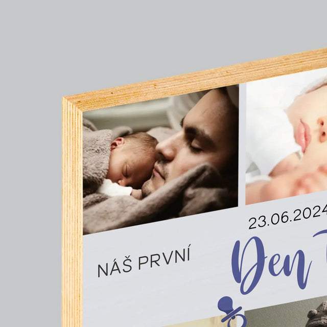 Fotokoláž: První Den Tátů - Tisk Na Dřevo