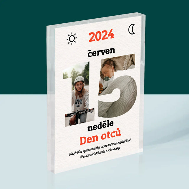 Slovo Z Fotek: Den Otců List Z Kalendáře - Akrylový Blok