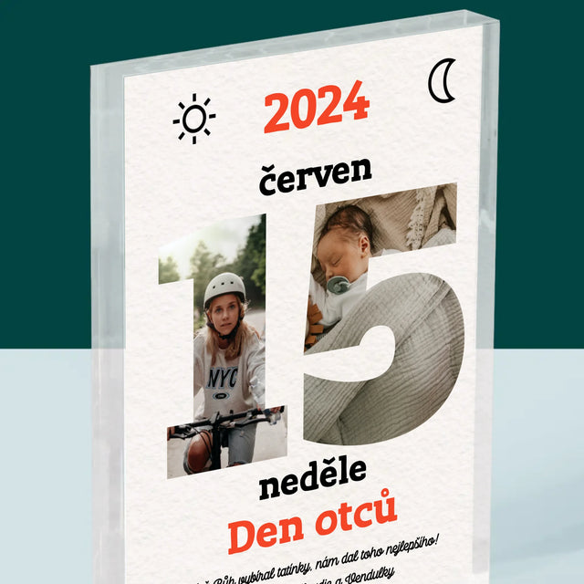 Slovo Z Fotek: Den Otců List Z Kalendáře - Akrylový Blok